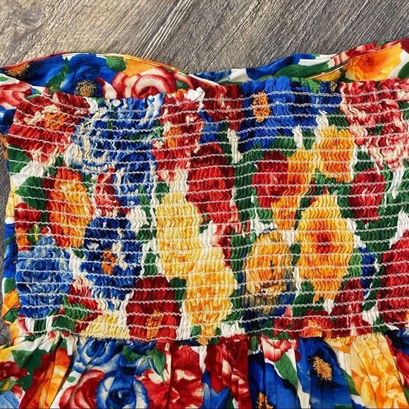 Vintage Y2K Smocked Strapless Rainbow Floral Top - Picture 6 of 8